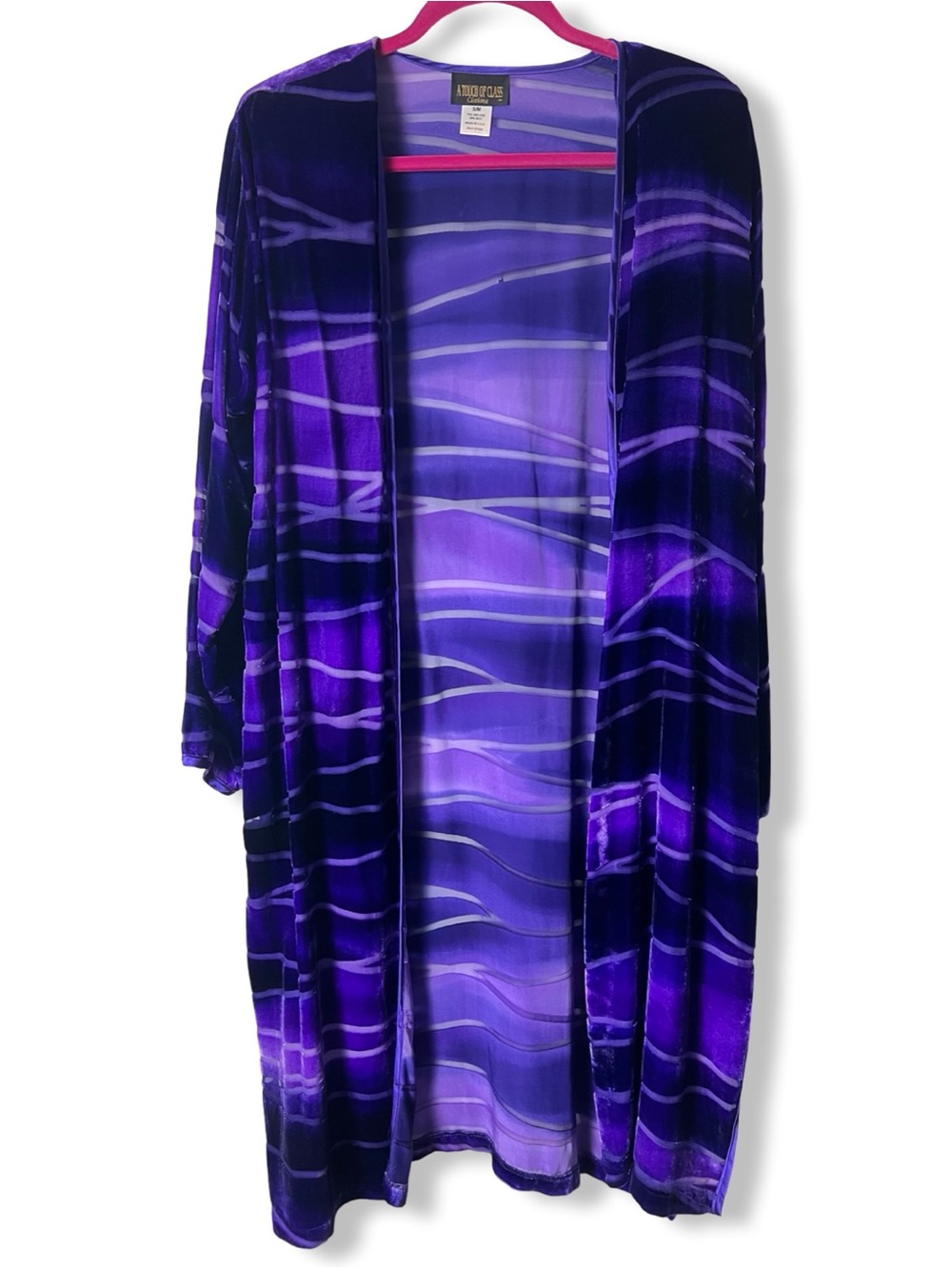 A Touch Of Class Silk Velvet Burnout Kimono Duster Purple Vintage 90s Sz S/M